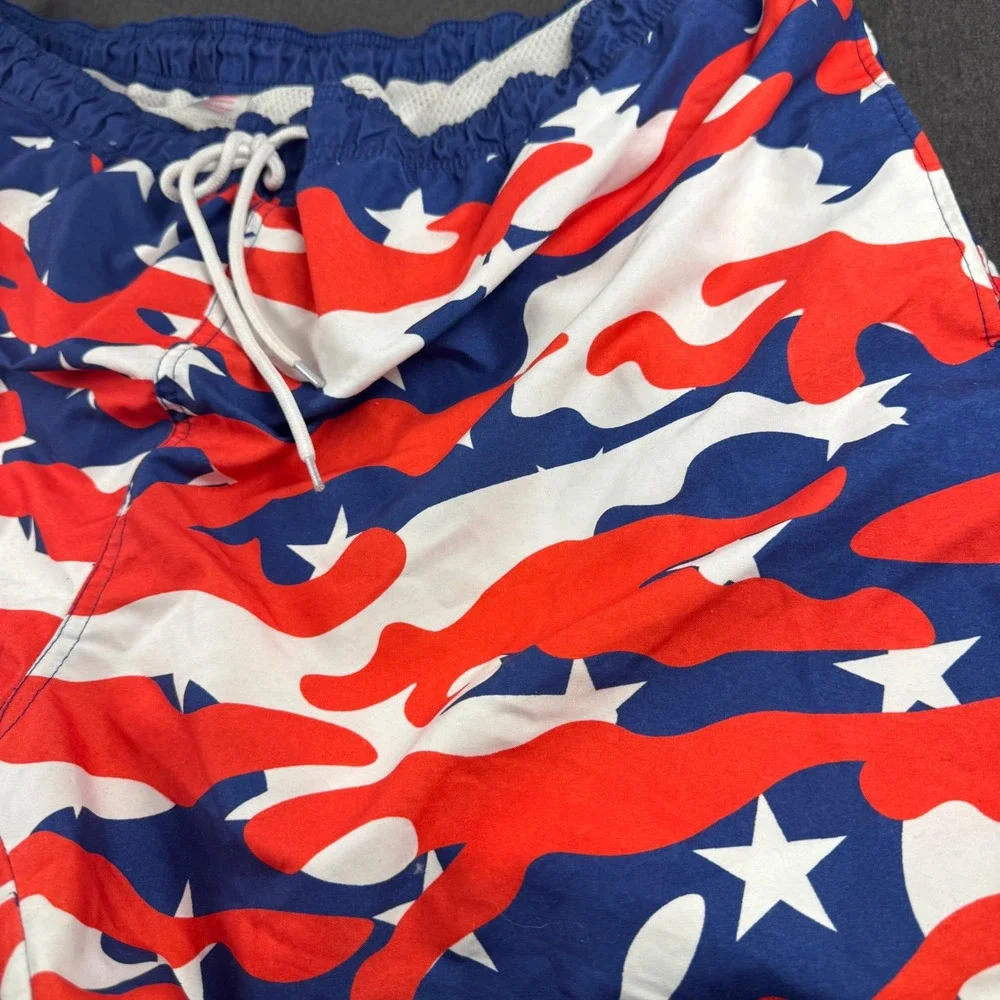 Way to Celebrate Patriotic Mens Swim Trunks 3XL Red White Blue Camo‎ Stars 48-50